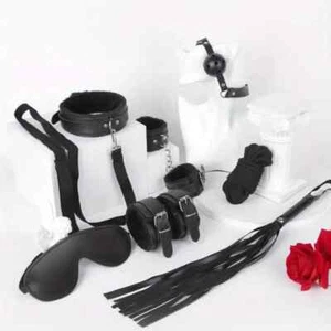 Bondage Set Kit Collar Leash Blindfold Gag Cuffs Rope Whip Restraints Kinky SM - Picture 1 of 38