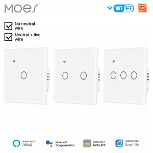 Interruptor de luz MOES Smart WLAN táctil empotrado sin conductor neutro Alexa Google - Imagen 1 de 13