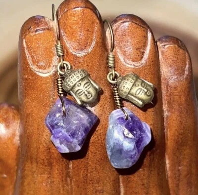 Pendientes hechos a mano artesanales envueltos en alambre de piedras preciosas boho amatista vaquera Sundance Foto 1 de 4
