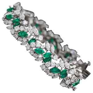 Fabulous 25 Carat Green Emerald & White CZ Women's Tennis Bracelet In 935 Silver