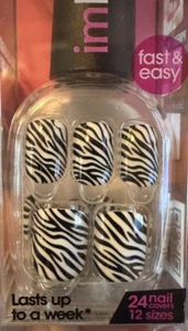 ImPRESS Press On Nails Zebra black white print nail set of 24 - Picture 1 of 2