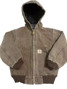 Vintage Carhartt Jacket Youth Small Brown Active Full Zip Duck Canvas Boys Kids - Picture 1 of 9