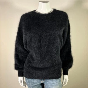 80% Angora Fuzzy Vintage Black Dolman Sleeve Pullover Sweater 36 inch bust - Picture 1 of 9