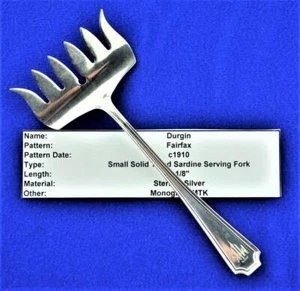 DURGIN FAIRFAX SMALL SOLID TINED SARDINE SERVING FORK - HARD TO FIND - 5 1/8" - Picture 1 of 1