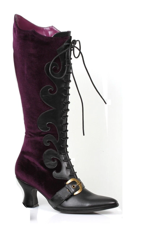 Purple Velvet Witch Maleficent Victorian Disney Villain Costume Lace Up Boots - Image 1 of 1
