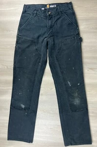 Carhartt 30x34 Black Canvas Denim Pants 103334 BLK Double Knee Duck Distressed - Picture 1 of 11