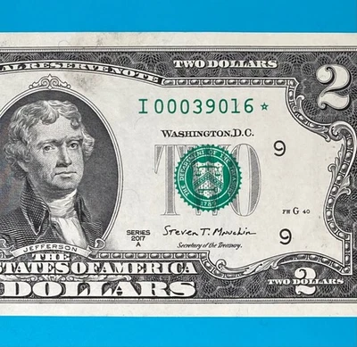 I 00039016 * : 160K Star Note 2017A (Minnesota / I / 9) $2 Two Dollar Bill - Image 1 of 3