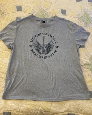 H&M Camiseta Azul Dividido Cuello Redondo Mujer’s Rock N Roll Memphis Guitarra Talla S Foto 1 de 4