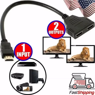 HDMI Splitter Adapter Cable 1 Input 2 Output for Office monitor pc laptop 1080p - Image 1 of 4