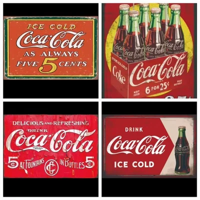 Lot Of 4 Coca Cola Coke Metal Signs Pack 8x12 Reproduction Vintage Retro Rustic  - Image 1 of 4
