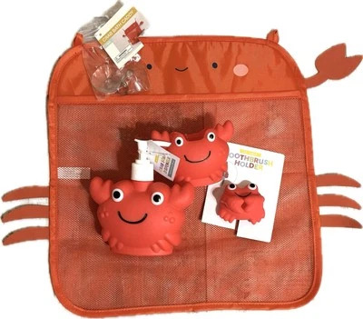 Juego de baño de cangrejo rojo de 4 piezas - Dispensador de jabón, carrito de baño, carrito de pasta de dientes, soporte Foto 1 de 4