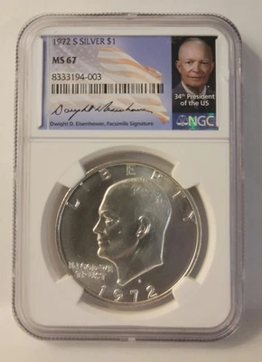 1972 S $1 Silver Eisenhower Dollar NGC MS 67, 003 - Image 1 of 3