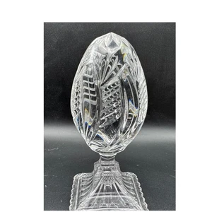 Lead Crystal Egg Pedestal Paperweight Finial 7.5" Tall Vtg MCM Baccarat Style - Picture 1 of 4