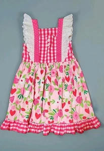Eleanor Rose Pink Floral Dress With Eyelet Trim -Size 10-12 Girls - Picture 1 of 5