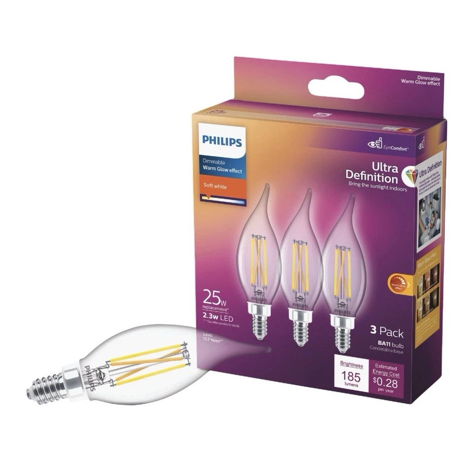 3-Pack Philips BA11 25W 185 Lumens Light Bulbs Warm Glow - Image 1 of 1
