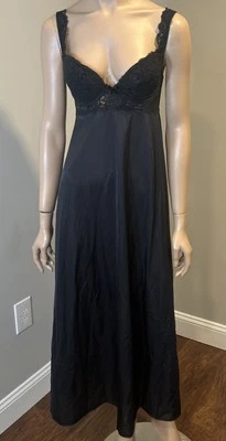 Camisón vintage OLGA Negligee 92147 negro largo de nailon con aros de encaje Foto 1 de 4