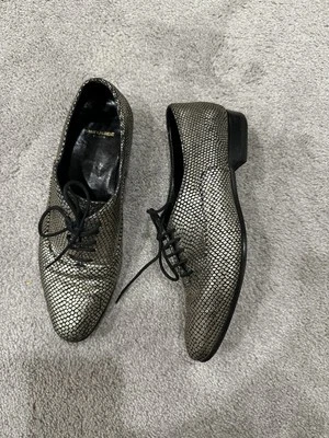Saint Laurent Metallic Gold Black Lace-Up Oxford Shoes Size 35 (Fits 36) - Image 1 of 4