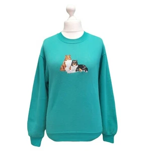 Vintage 90s Oversized Sweatshirt Jerzees Border Collie Dog 80s Women's S 8-10 - Picture 1 of 5