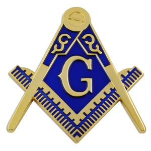 Square & Compass Masonic Auto Emblem - [Brass & Blue][3'' Tall] - Picture 1 of 1