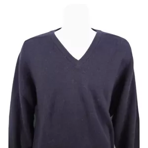 Brooks Brothers Lambswool Sweater V-Neck Knit Pullover Navy Size 40 England - Picture 1 of 6