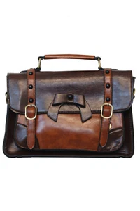 Dark Coffee Vintage Rockabilly Buckle With Bow Retro Bag Satchel BANNED Apparel - Picture 1 of 2