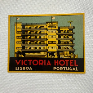 Vintage Travel Luggage Label Victoria Hotel Lisboa Portugal Portuguese - Picture 1 of 2