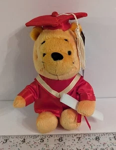 🆕 DISNEY 🎓 Graduation WINNIE THE POOH 6" Mini Plush Doll in Red Cap Gown NEW - Picture 1 of 4