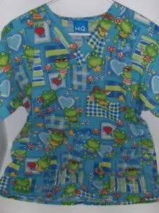 Scrub H.Q. frogs scrub top - X Small - Picture 1 of 3