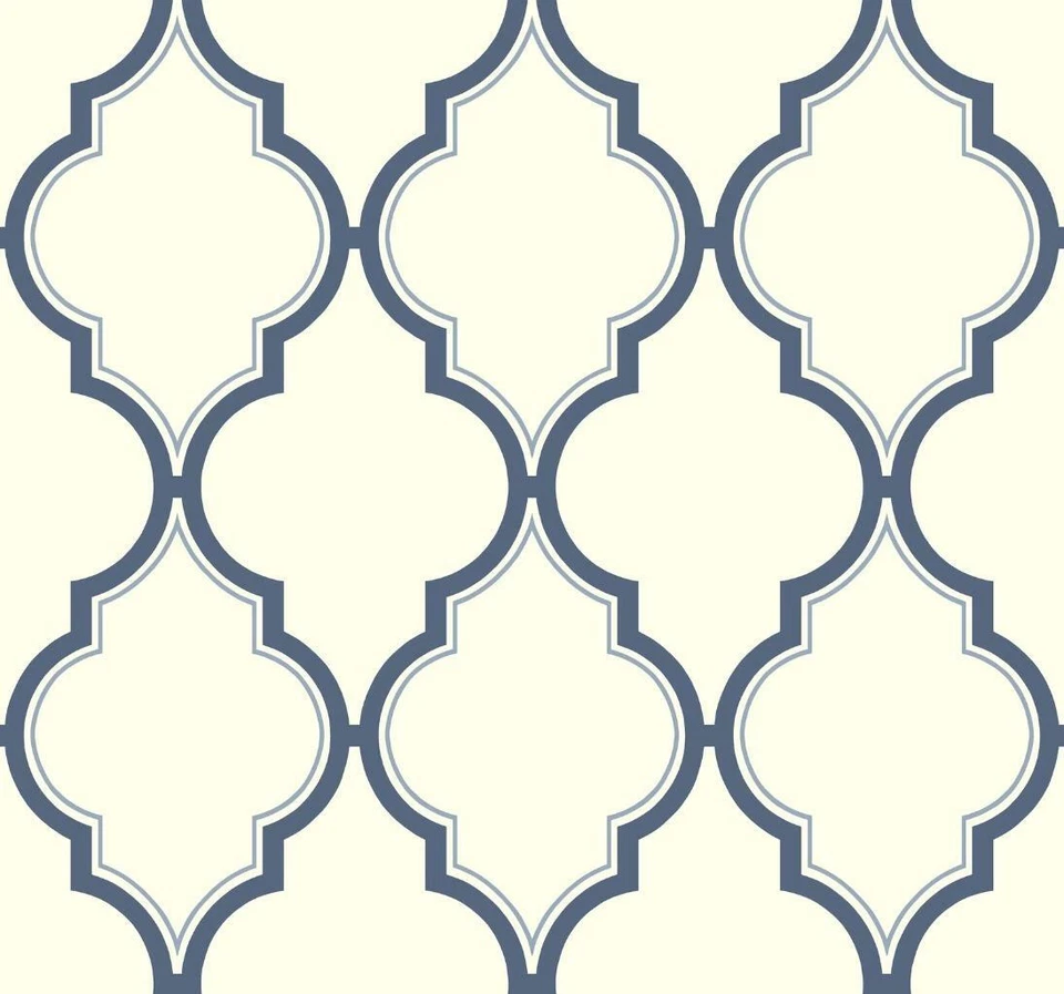 Wallpaper Designer Large Kashmir Arabesque Trellis Blue on White ,60 sq ft bolt - Image 1 of 1