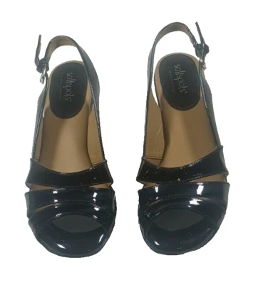 Softspots Pillowtop Technology Sandals Black Patent Slingback MedHeel Size 8.5 N - Image 1 of 4