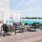 4-piece Rope Sofa Set  Patio Furniture  W/toughened Glass Table,thick Cushions