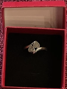 Anello doppio cuore in argento sterling 925 - misura 6,5 con scatola - Foto 1 di 4