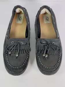 UGG Drina Women's 9.5 Beaded Bow Moccasins Loafers Slip On Shoes 1005451 Black - Picture 1 of 13