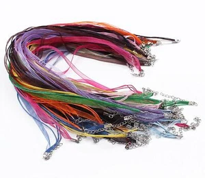 50 Organza Wax Cord Necklace Cords 17" Assorted Colors BULK Necklace Making - Picture 1 of 2