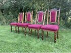 Antique Victorian Oak Carved Turned Gothic 4 x Fabric Manor Dining Chairs #M
