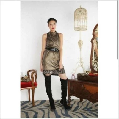 Alice & Olivia Estelle gold metallic sequin hem sleeveless dress - Image 1 of 4