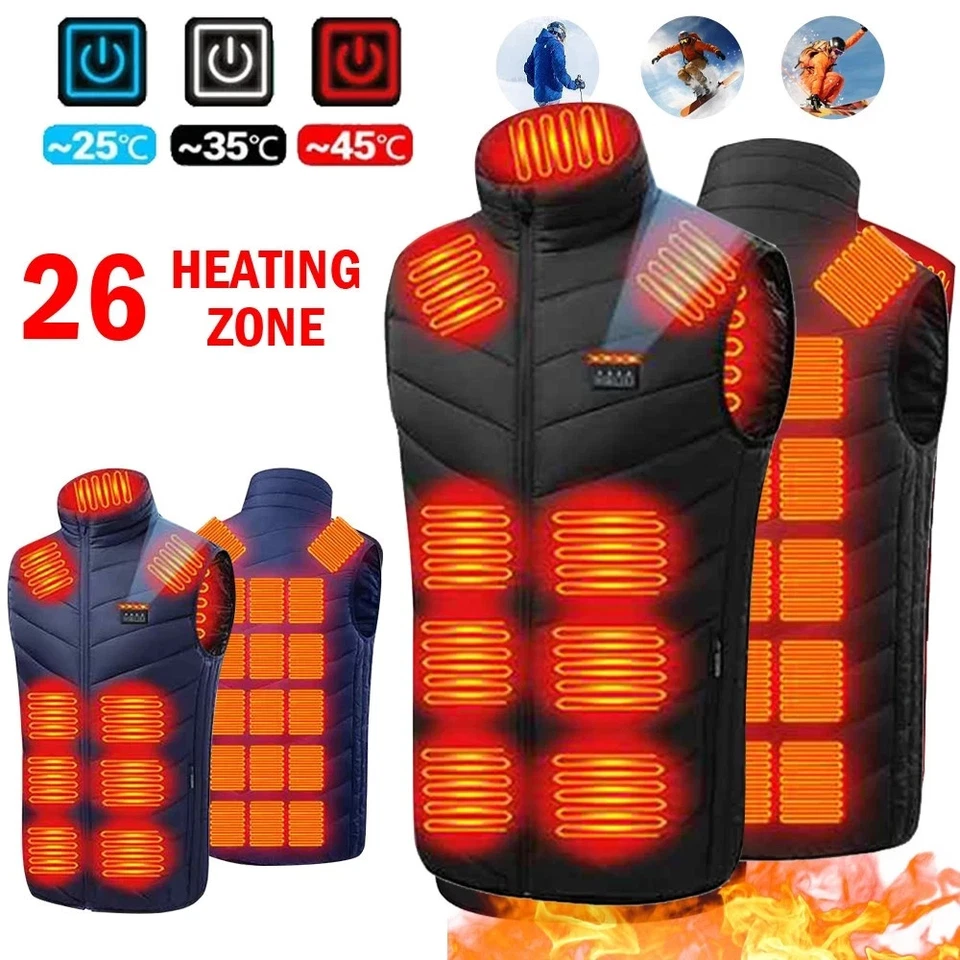Electric Heated Vest Winter Gilet Body Warmer Men Heating Warm Up Thermal Jacket - Image 1 of 4