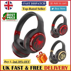 Wireless Kids Headphones Bluetooth Over Ear Headset Superhero Spiderman Ironman - Picture 1 of 6