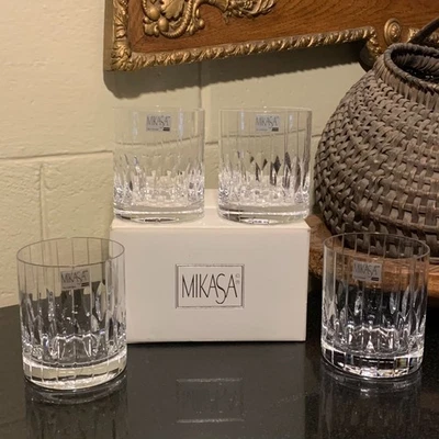 4 Mikasa Crystal Park Avenue 4" caixa de óculos dupla antiquada com etiquetas ESTADO PERFEITO - Imagem 1 de 4