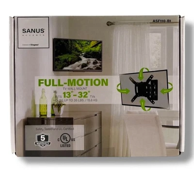 Sanus Accents Small Full Motion TV Wall Mount for 13"-32" TVs (ASF110-B1) - Image 1 of 4