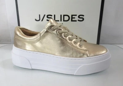 J/Slides NYC Amanda Platform Lace Up Low Top Sneakers Light Gold Leather Size 9 - Image 1 of 4