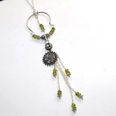 Flower Natural Peridot Tsavorite 925 Silver Plated Beaded Necklace 18" GW - Image 1 of 3