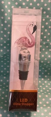 Botella de vidrio artístico rosa FLAMINGO tapón de vino con luces LED cambiantes - Nuevo Foto 1 de 2