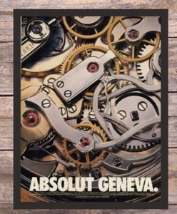 1996 Framed Absolut Geneva Vodka Bottle In Watch Movement Vintage Print Ad - Picture 1 of 5