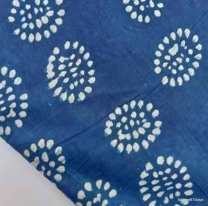 Indigo Blue Textured Print Cotton Soft Fabric, Summer Women Dressmaking By Yard - Picture 1 of 5