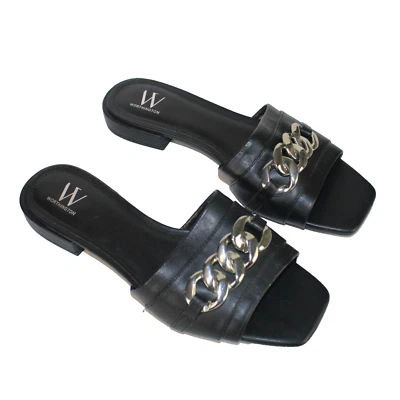 Sandalias Worthington Wor Dalia Slide negras para mujer talla 10 cadena plateada sin cordones Foto 1 de 4