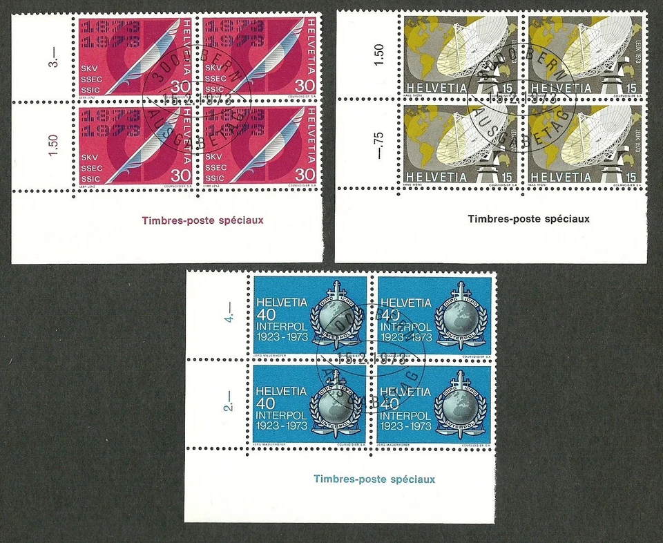 SWITZERLAND 1973 VF NH 3 x Precancel Blocks Stamps Scott # 555-557 - Image 1 of 1