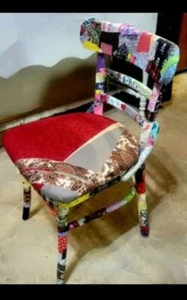 Wooden chair Patchwork Boho Gypsy Hippie Accent Chair Hand Designed One of a... - Picture 1 of 10