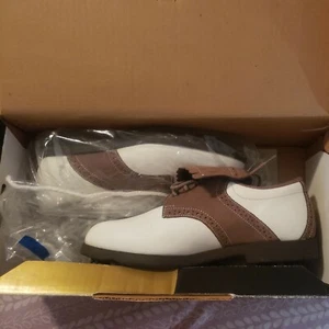 Footjoy Soft-Joys Kiltie Golf Shoes Womens Size 6.5M White/Brown.VGC Style 98671 - Picture 1 of 6