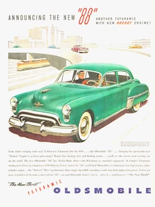 1949 OLDSMOBILE car automobile vintage PRINT AD white wall tires highway train - Picture 1 of 1